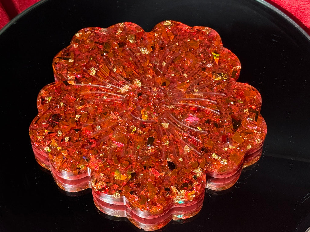 Ruby Gold Flake Resin Decorative Flower Tray