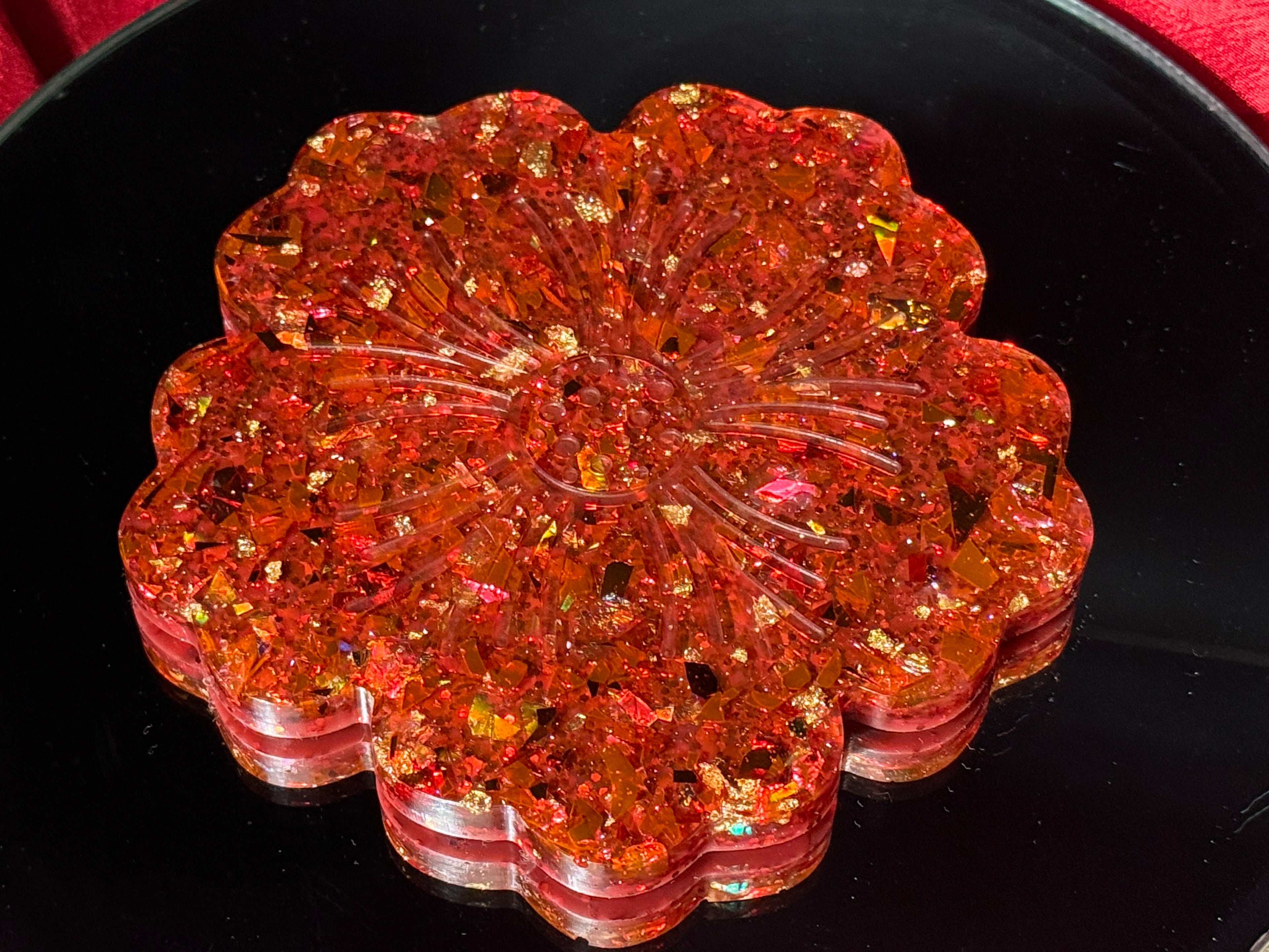 Ruby Gold Flake Resin Decorative Flower Tray
