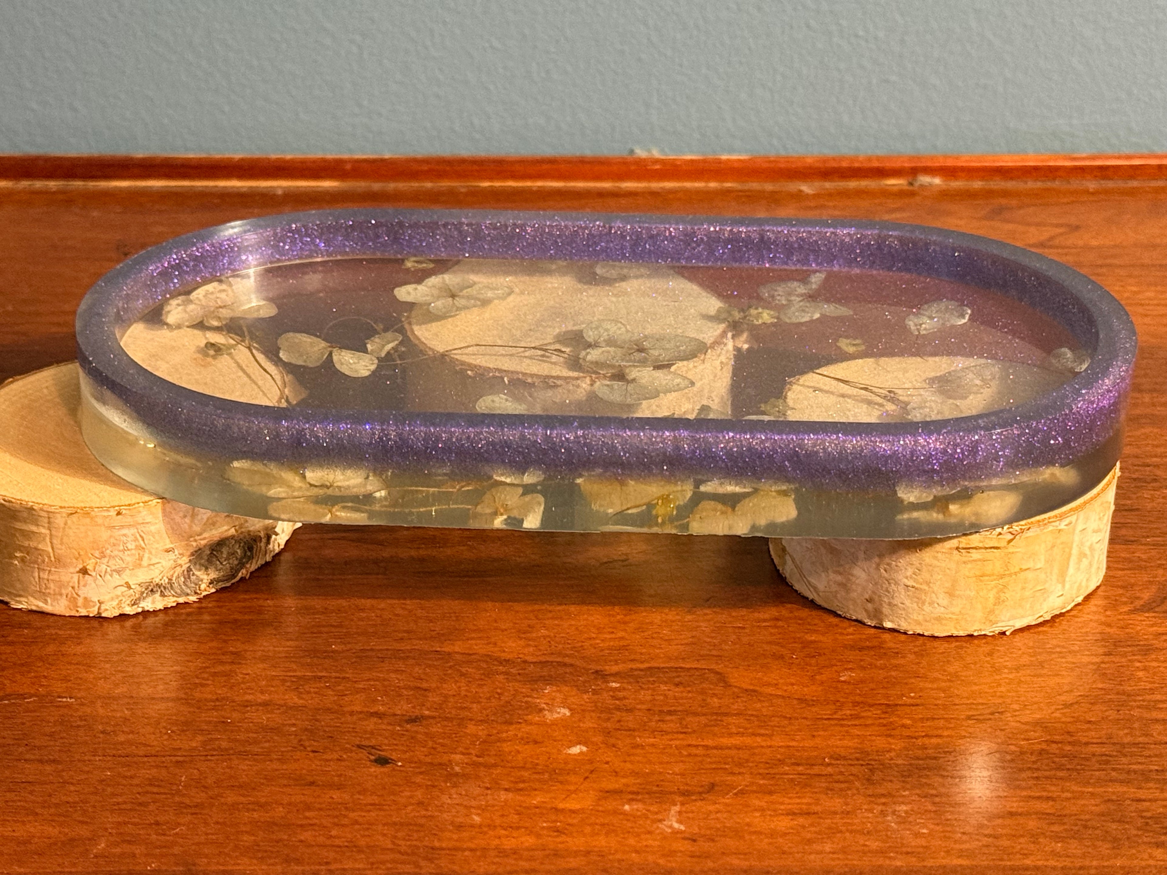 Purple Floral Oval Resin Decorative Tray (Copy)
