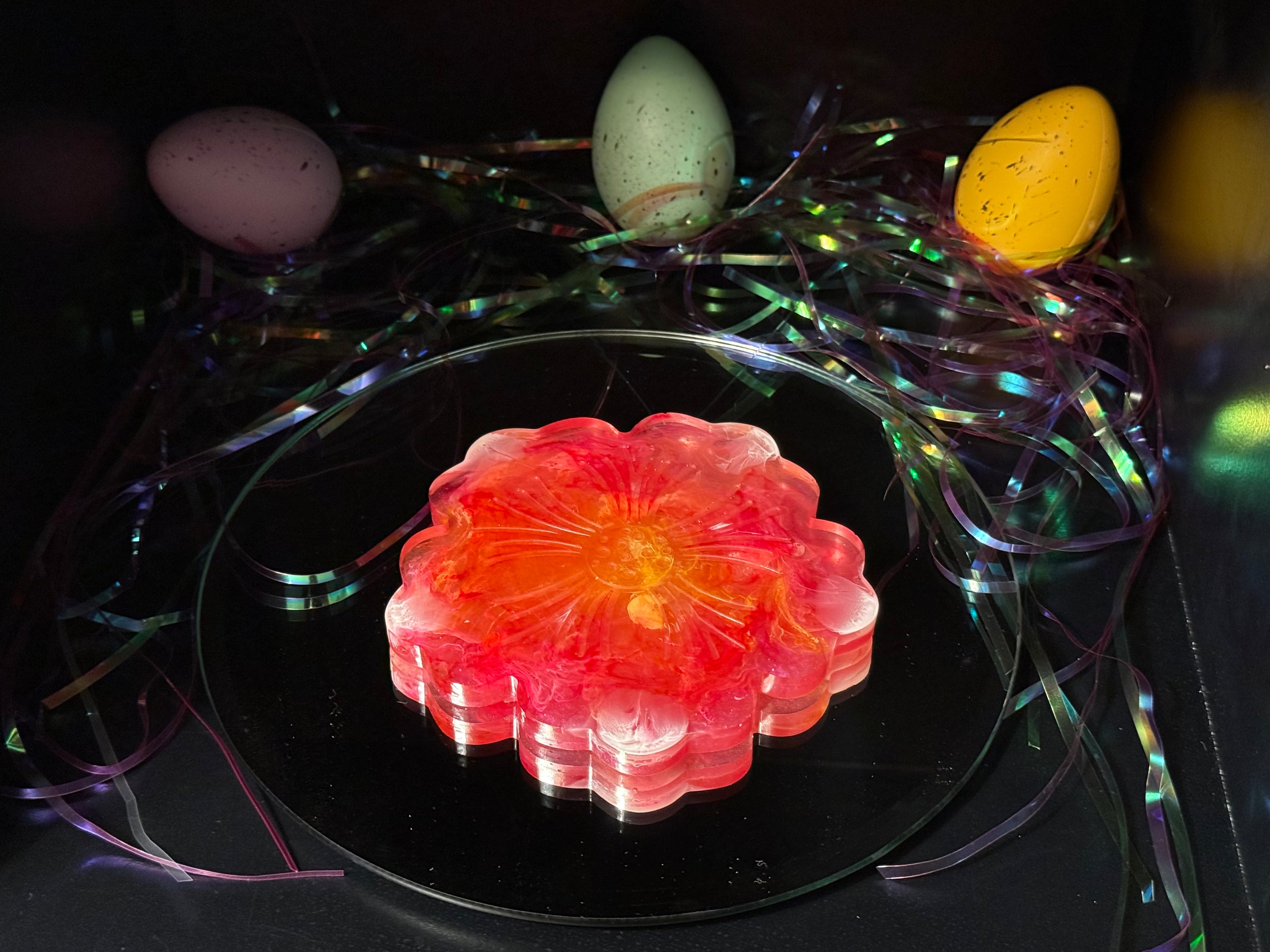 Pink Yellow Swirl Resin Decorative Flower Tray