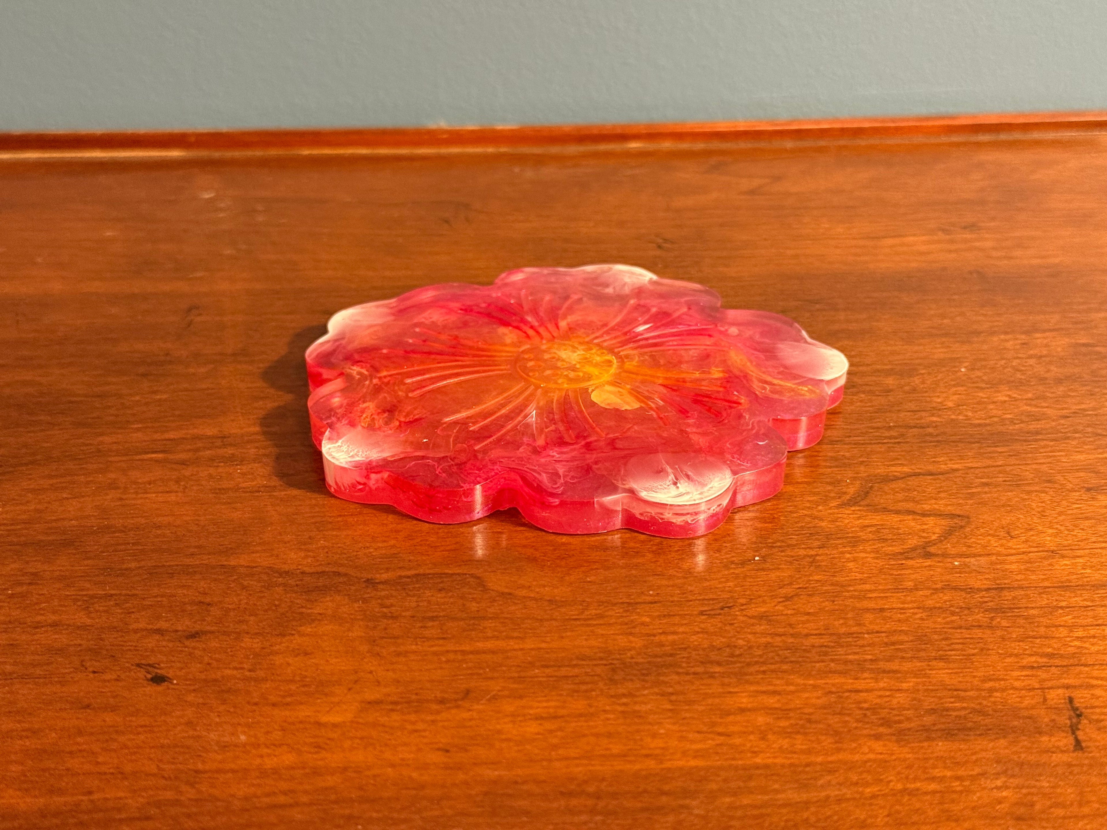 Pink Yellow Swirl Resin Decorative Flower Tray