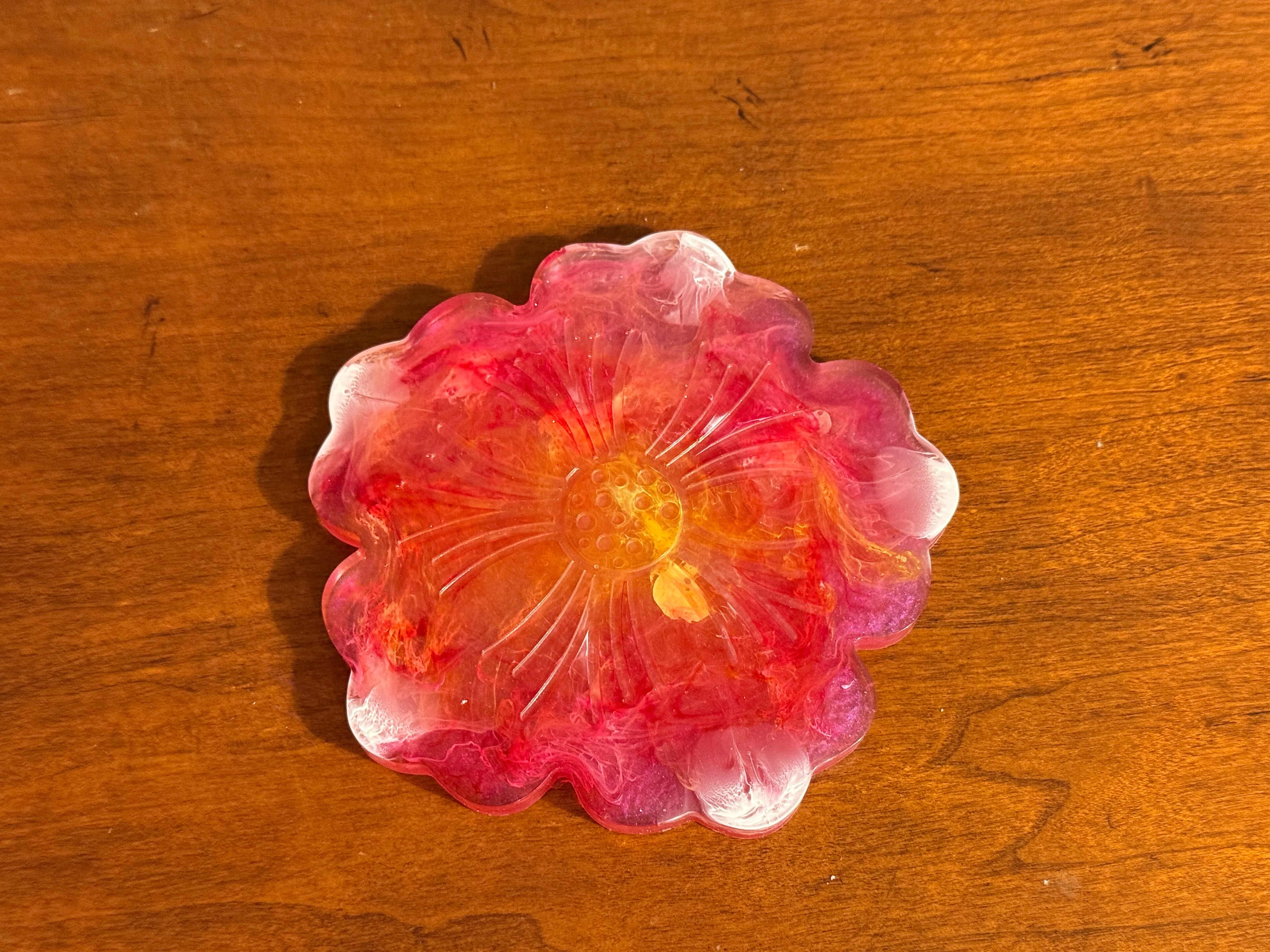 Pink Yellow Swirl Resin Decorative Flower Tray
