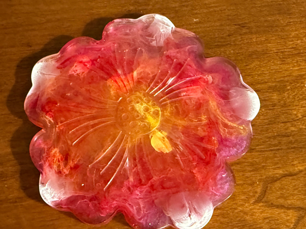 Pink Yellow Swirl Resin Decorative Flower Tray