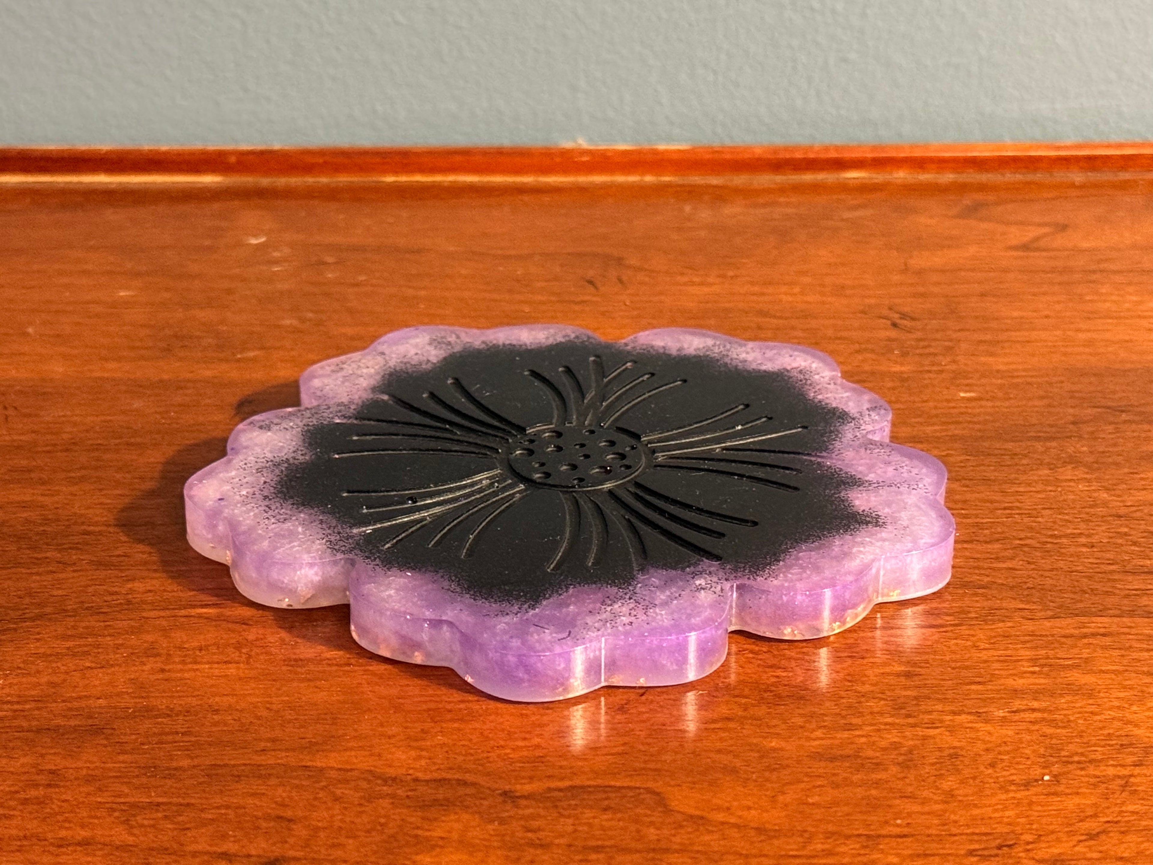 Purple Gold Flake Resin Decorative Flower Tray