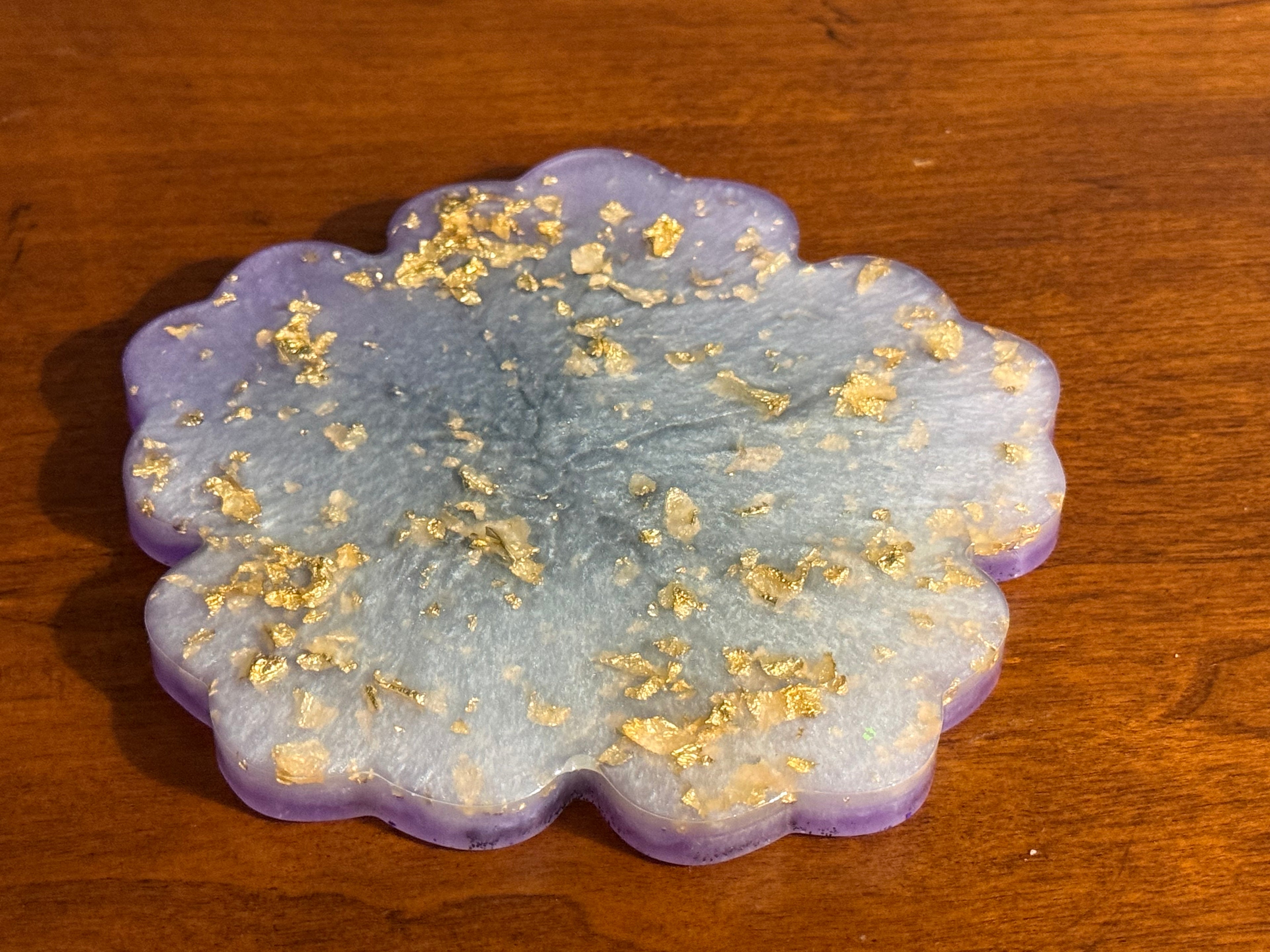 Purple Gold Flake Resin Decorative Flower Tray