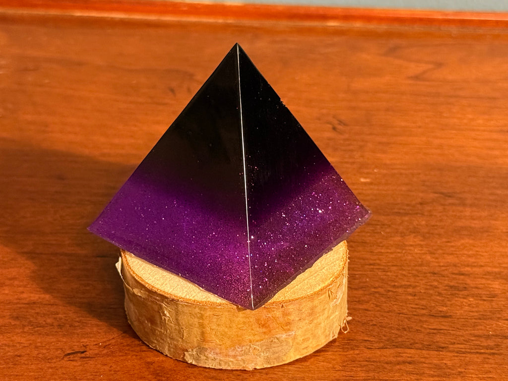 Purple Layered Resin Pyramid Decor