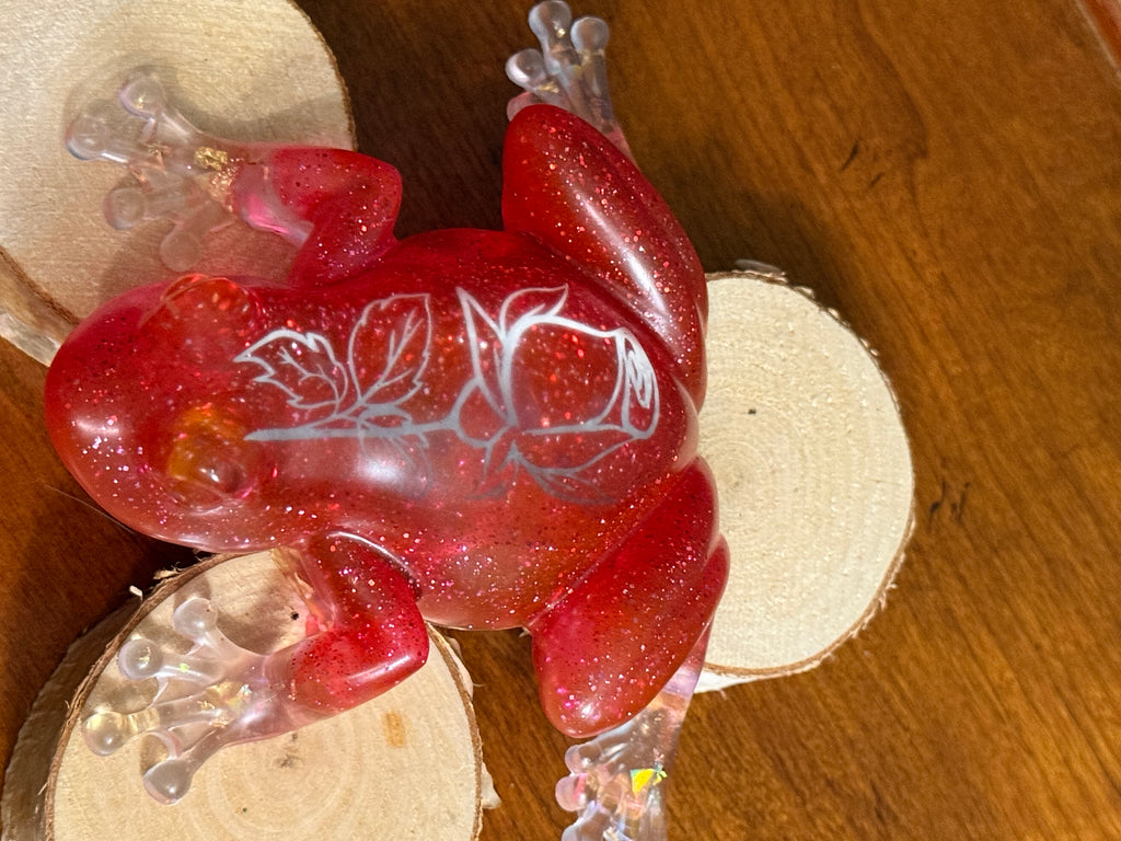 Red Rose Glitter Resin Frog