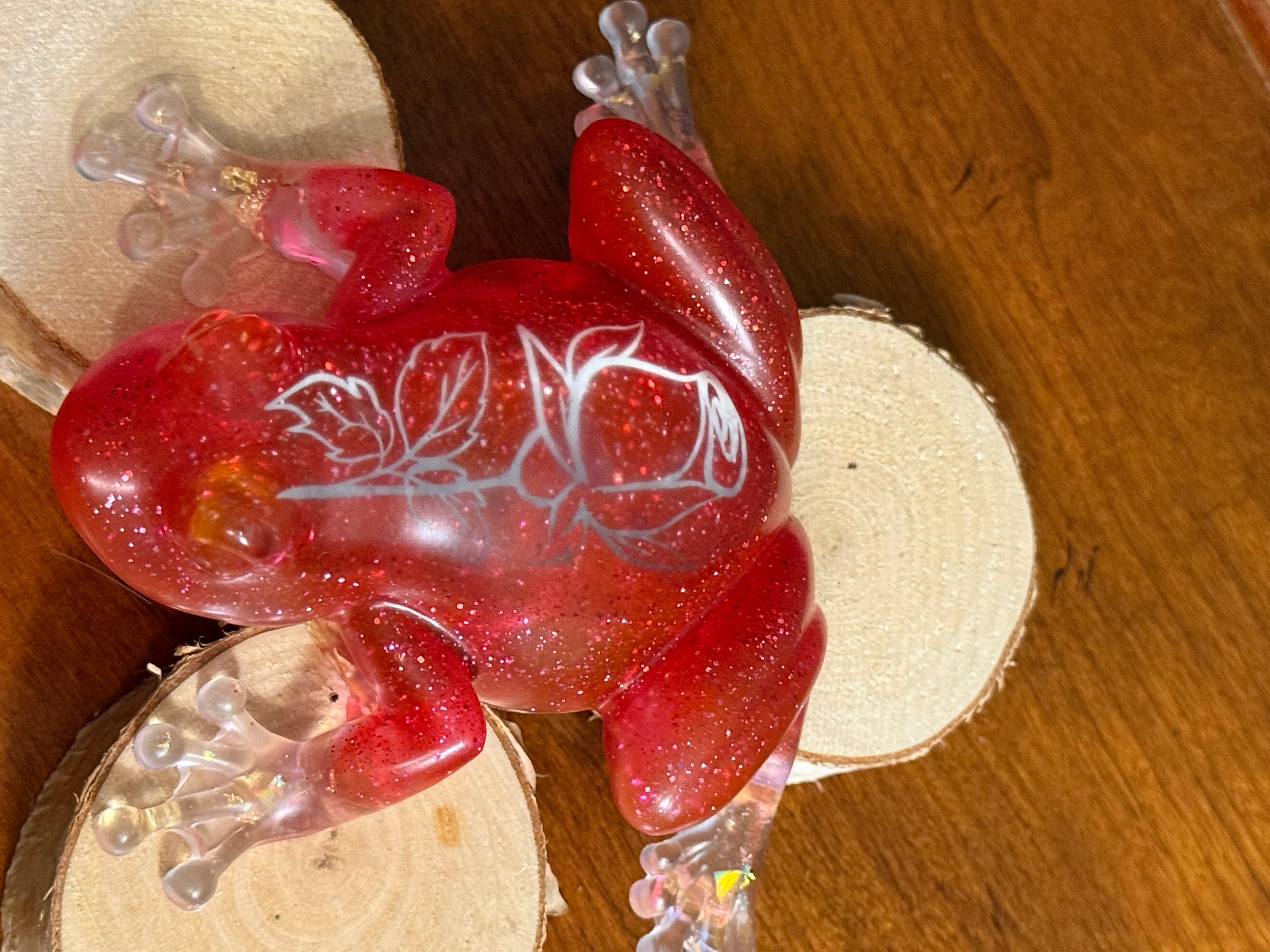 Red Rose Glitter Resin Frog
