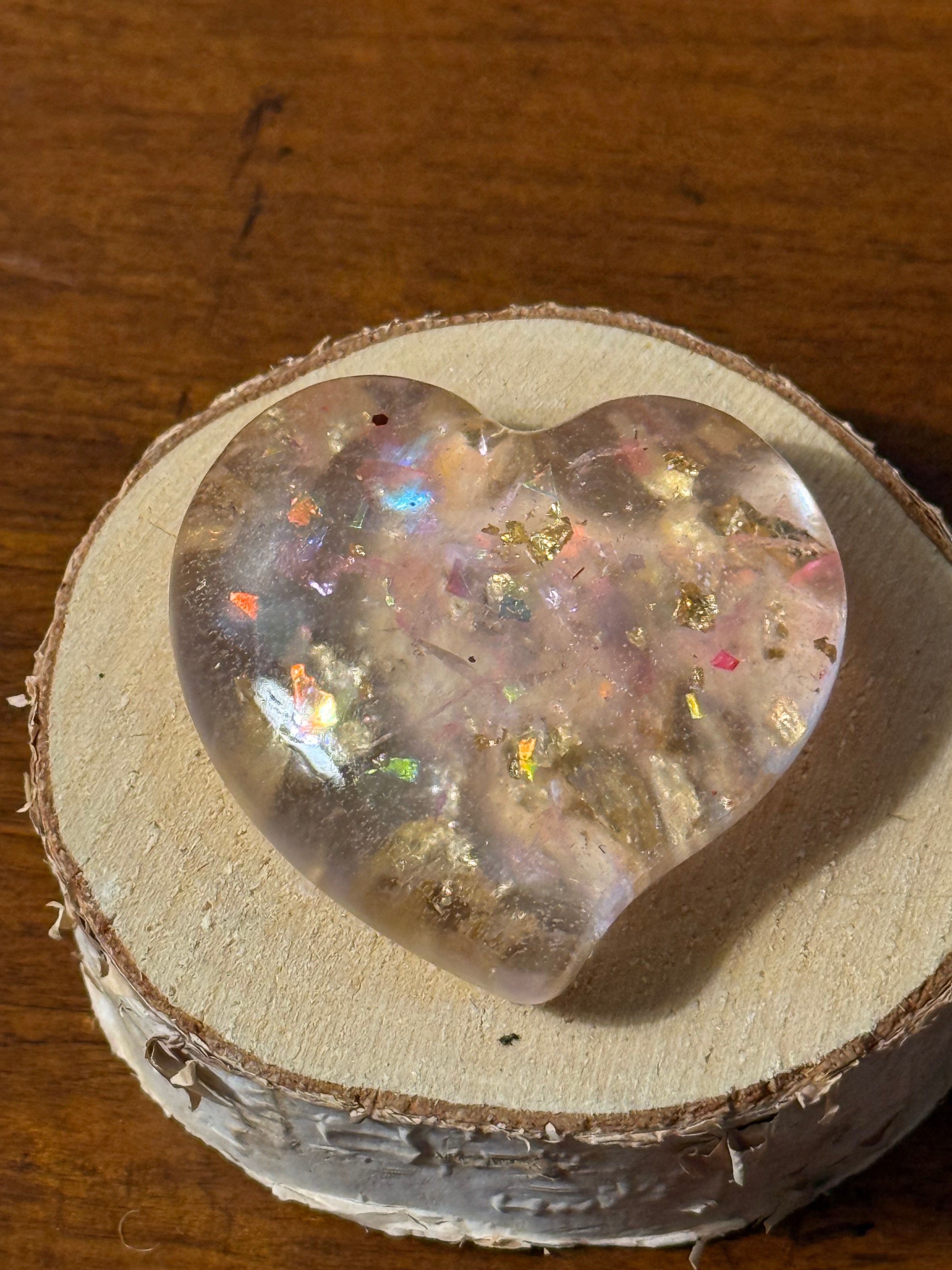 Crystal Flake Pocket Hug Heart - Resin Keepsake