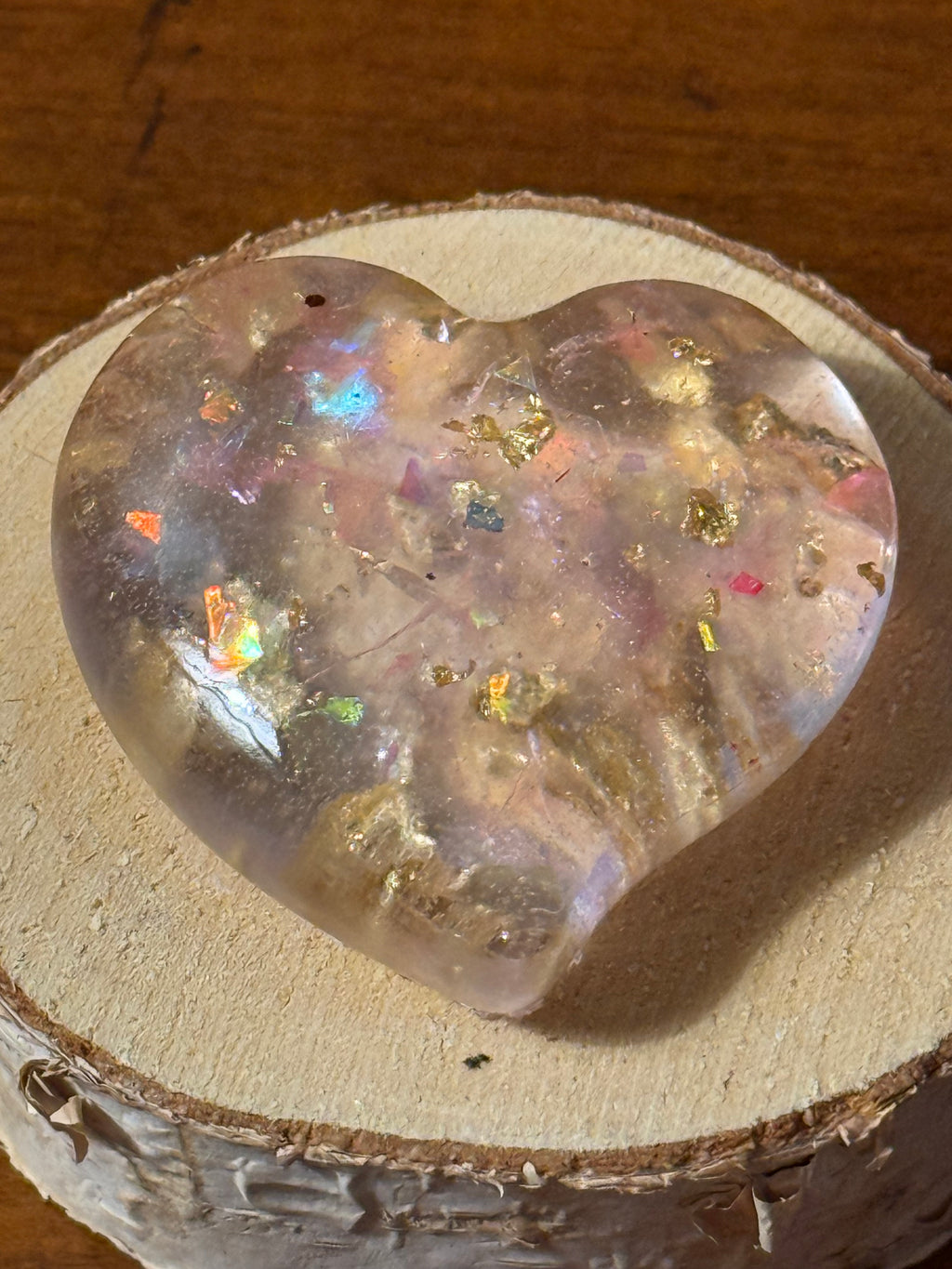 Crystal Flake Pocket Hug Heart - Resin Keepsake